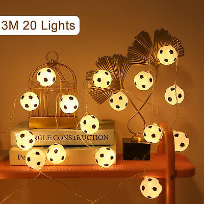 #ad Football String Lights Light Lamp White 20 LED Boys Room Bedroom Decor Craft $15.01