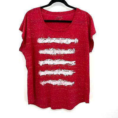 #ad STYLE amp; CO Red White Stripes American Flag 4th Of July T Shirt Size Large $12.00