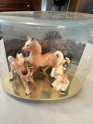 #ad Miniature Horses Figurines Set of 3 VTG Stallion Mare Colt Family Original Box $9.75