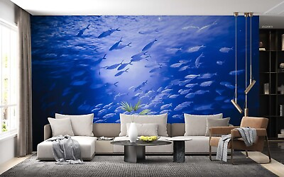 #ad 3D Animal Fish Sea Blue Light Self adhesive Removeable Wallpaper Wall Mural1 $249.99