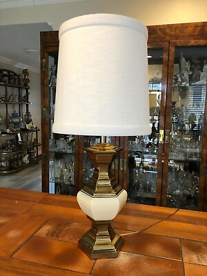 #ad Vintage Stiffel Brass amp; Porcelain Hexagonal Table Lamp 22quot; T Bottom to Socket $299.99