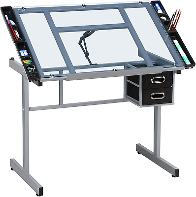 #ad Adjustable Glass Drafting Table Drawing Desk Diamond Art Desk Versatile Art Craf $157.99