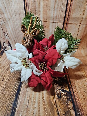 #ad DEER Wicker Rattan Basket w Artificial Flowers Vintage Christmas Decor $27.00