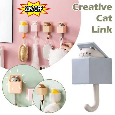 #ad Cute Cat Key Holder Hook Creative Adhesive Hook Without Drilling 1pcs $3.25