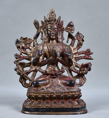 #ad 7.1quot; Antique Tibet Tibetan Buddhism temple Bronze gilt Cundhi bodhisattva statue $168.00