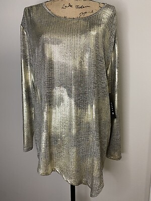 #ad NWT Women’s N Touch Gold Shimmer Pullover Long Sleeve Top Blouse Shirt Size L $9.86
