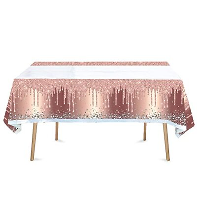 #ad Cemtetnech Pink Rose Golden Party Tablecloth Glitter Diamonds Happy Birthday ... $12.97