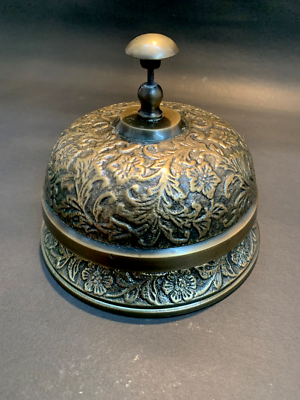 #ad Brass Desk Bell Floral Embossed Antique Front Table Hotel Service Calling Bell $44.49