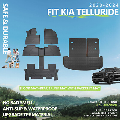 #ad For 2020 2024 Kia Telluride Floor Mats Cargo Liner with Backrest Mats Cargo Mat $56.66