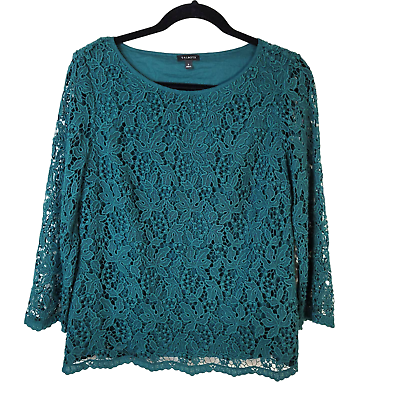 #ad Talbots Lace Blouse Women#x27;s 6 Green Holly Berry Sheer Sleeve Classic Festive $27.00