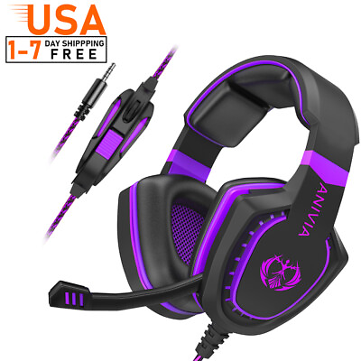 #ad Gaming Headset computer Headphone with Microphone 3.5mm Purple $23.17