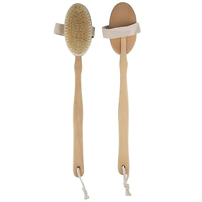 #ad 2 Pack Dry Brushing Body Brush Natural Bristle Wooden Bath Shower Long Handle $12.19