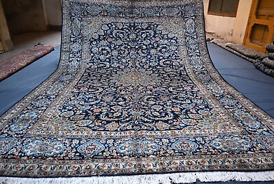 #ad Navy Blue Floral Vintage Caucasian Area Rug 9x12 Hand Knotted Oriental Wool Rug $2199.50