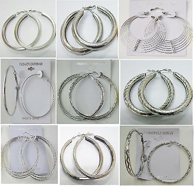 #ad SU 12 Wholesale Fashion Earring lots 9pairs Silver Plated Hoop Earrings USSELLER $9.99