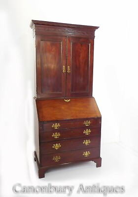 #ad Georgian Bureau Bookcase Mahogany Desk Cabinet 1820 $2690.00