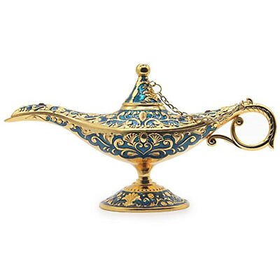 #ad AVESON Classic Vintage Aladdin Magic Genie Costume Lamp Home Golden Blue $32.02