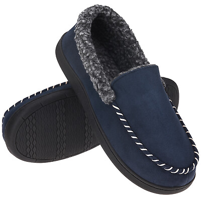 #ad Mens Sherpa Moccasin Warm Slippers Memory Foam Wool Fleece House Outdoor Shoes $23.99