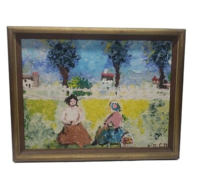 #ad Vintage Nice Impasto Lady With Basket Painting Signed 1972 $120.00