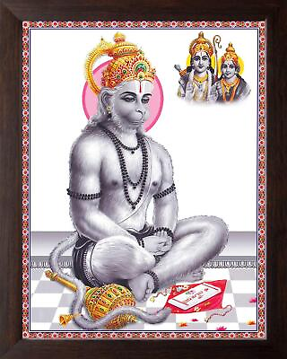 #ad Lord Hanuman in Meditation HD Printed Religious Picture With Wooden Frame $99.22