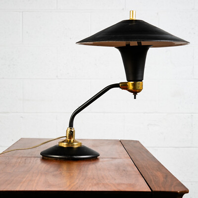 #ad Mid Century Modern Table Lamp Round Metal Light Desk Black Swivel UFO Saucer Mcm $339.13