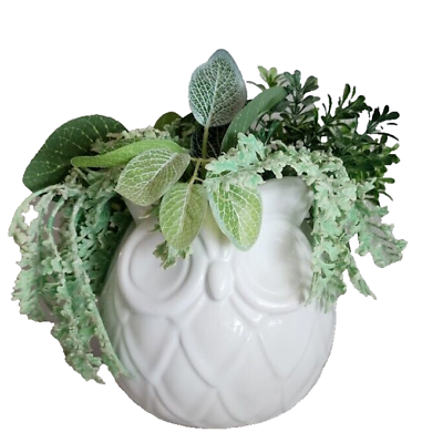 #ad Owl Vase White Ceramic inch Artificial Plant Home Gift Decor Cute Indoor Faux $23.00