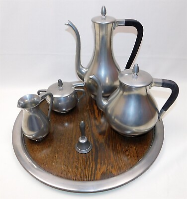#ad Vintage Daalderop Royal Holland Pewter Coffee and Tea Set with Tray 6 Pcs $249.95