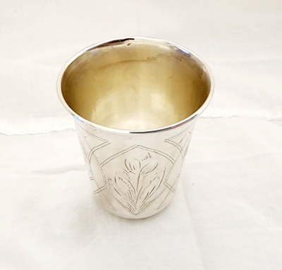 #ad ANTIQUE 1898 RUSSIAN SILVER 84 875 HAND ENGRAVED KIDDUSH CUP MARKED 64 GRAM $130.00