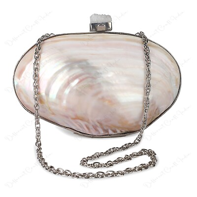 #ad VALEZ Clam Sea Shell Brass Clutch Purse Oval Shape Silver Bag Best Gift for Her $145.00