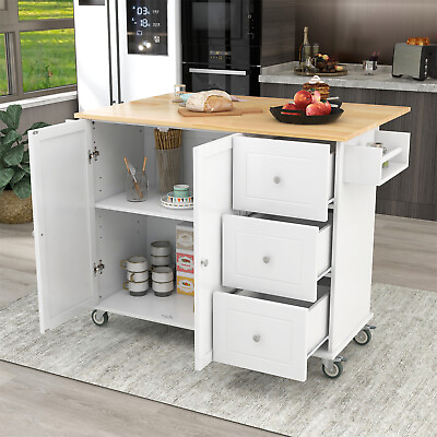 #ad Drop Leaf Rolling Kitchen Island Trolley Cart Storage Cabinet With Spice Rack $245.99