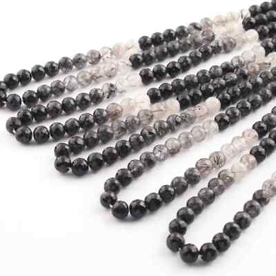 #ad 1 Strand Black Rutile Balls Faceted Rondelles Balls Rutile Rondelles Beads 6 7m $8.99