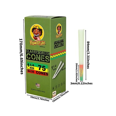 #ad Honeypuff Pre rolled Cones 1 1 4 Size 84 mm Green Rolling Paper 75 Pcs $13.55