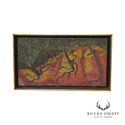 #ad Mid 20th Century Modernist Landscape Oil Painting Signed $795.00