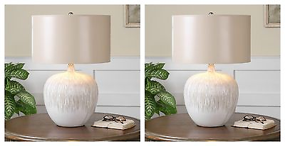 #ad PAIR GEORGIOS AGED TEXTURED IVORY FIRE GLAZED CERAMIC TABLE LAMPS UTTERMOST $497.42