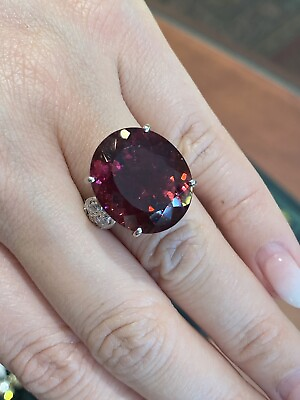 #ad GIA 27.58 ct Oval Rubellite Cocktail Ring with Diamonds in Platinum HM2370EA $14800.00