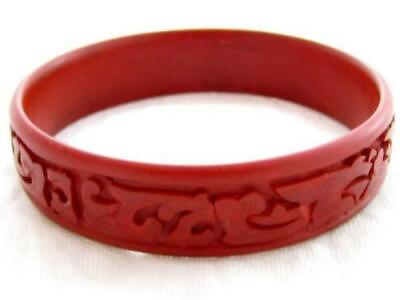 #ad Beautiful Vintage Faux Cinnabar Carved Asian Detailed Red Bangle Bracelet $22.95
