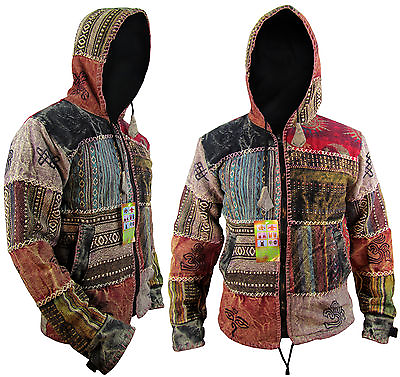 #ad hippie boho vintage retro cotton symbols fleece lined jacket festival nepalese GBP 64.99