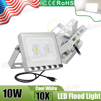#ad 10X 10W LED Flood Light Cool White Outdoor Spotlight Garden Barn Lamp W US Plug $56.99