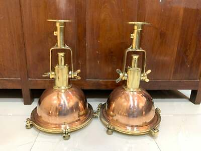 #ad Nautical Marine Style Solid Brass and Copper Hanging Pendant Light Lot of 2 $475.99