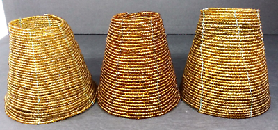 #ad Glass Beaded Gold Chandelier Lamp Shades 4 1 4quot; Cone Shape Set of 3 NO CLIP ONS $37.00