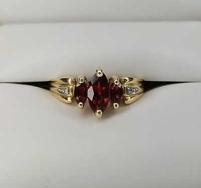 #ad Vintage 10k Yellow Gold Garnet Diamond Trilogy Ring 2.46 Grams Size 7 $249.97