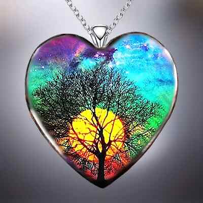 #ad Exquisite Colorful Heart Shape Life Tree Pendant Necklace $14.88