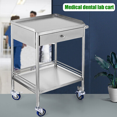 #ad Dental Medical Cart Stainless Steel Mobile Rolling Cart Trolley Single Drawer $146.63