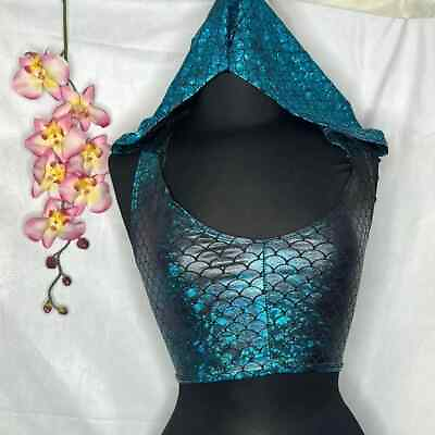 #ad Women#x27;s metallic mermaid hooded festival crop top size medium NWOT $24.00