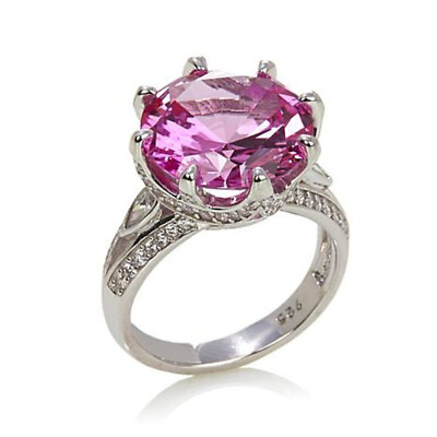 #ad 9.05 ct Simulated Pink Sapphire With Sterling Crown Ring $379.03