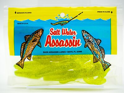 #ad Bass Assassin Salt Water Curly Tail Shad 4 Inch Chartreuse 6 Count Open Pack $18.85