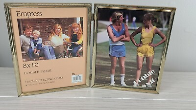 #ad Vintage Picture Frame Brass Bi Fold Table Top 8x10 Photos w Glass $18.40