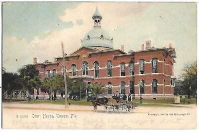 #ad 1905 Antique Color Lthographed Postcard COURTHOUSE TAMPA FLORIDA Horse amp; Wagon $19.99