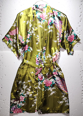 #ad Japanese Kimono Robe Womens Green Floral V neck Bathrobe Unknown Brand amp; Size $19.99