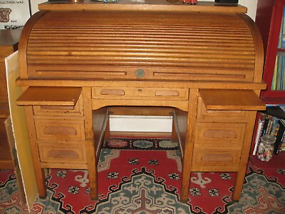 #ad Roll Top Desk Vintage Tiger Wood Oak $450 $450.00