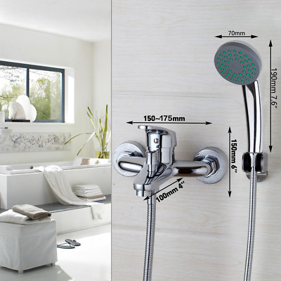 #ad US Bathroom Chrome Brass Tub Faucet Wall Mounted Hand Shower Bathtub Mixer Taps $39.99